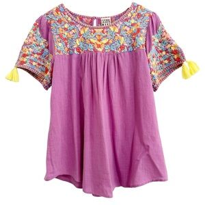 Sister Mary Embroidered Yoke Peasant Top Lilac XS